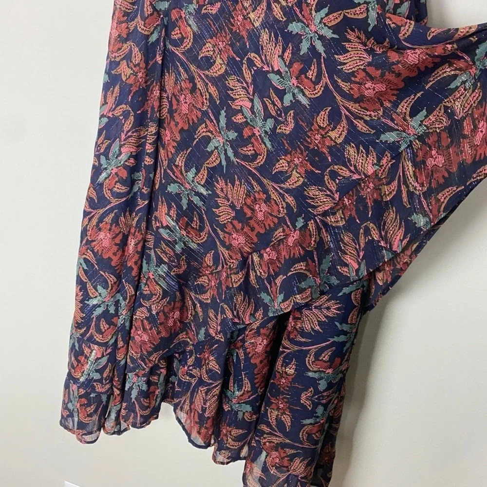 Soft Surroundings Floral Midi Skirt Metallic‎ Ruffle Tiered Small Boho